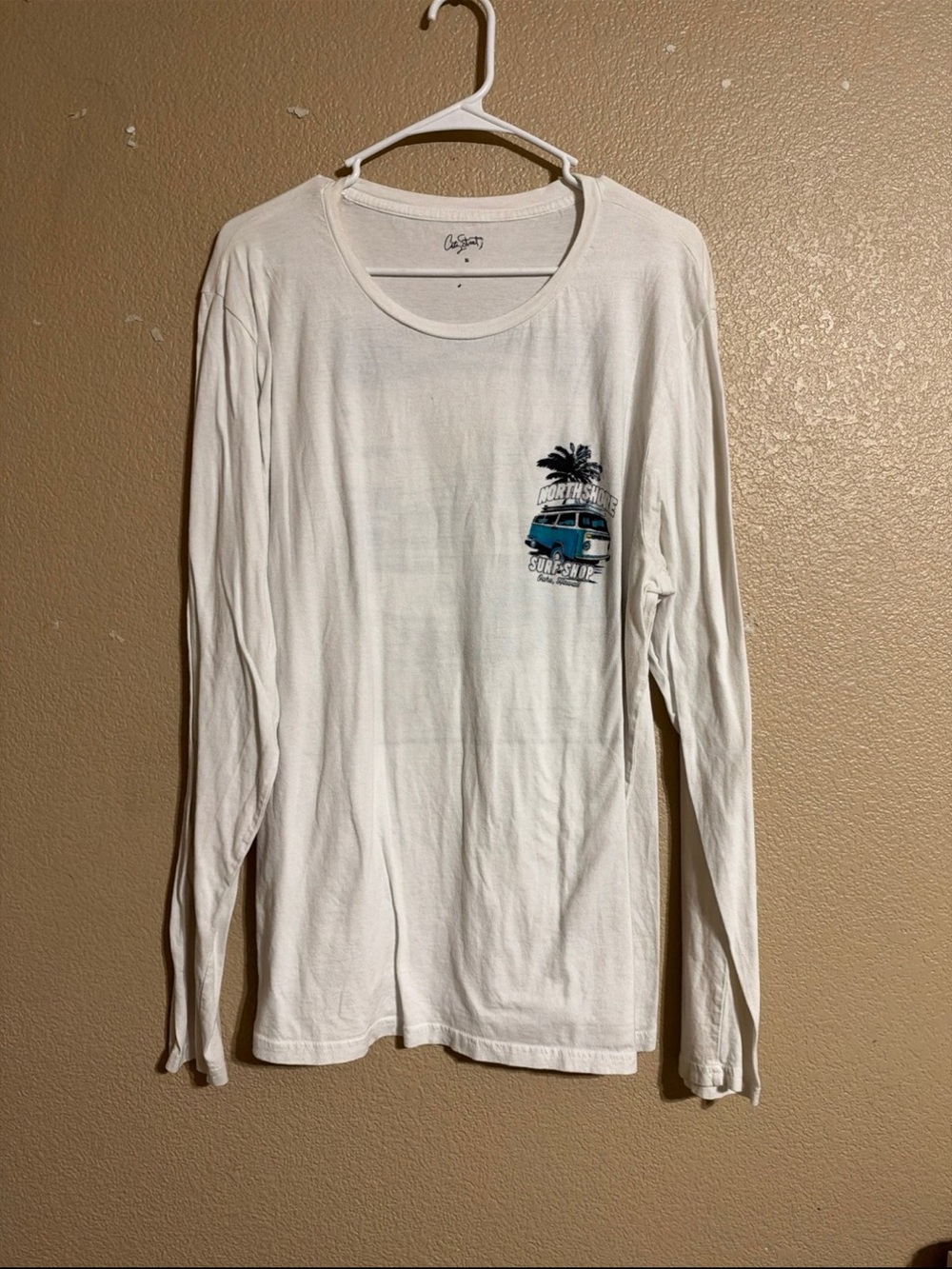 Long Sleeve Graphic Pocket Tee - White